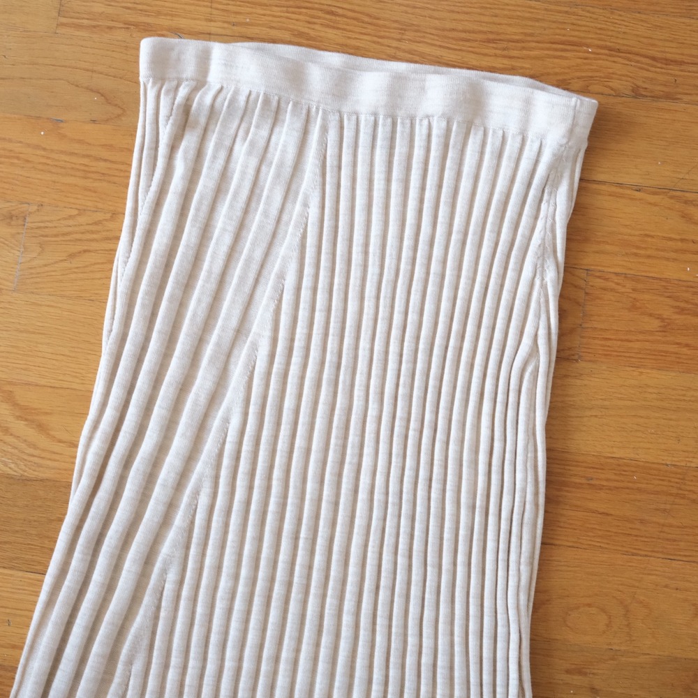 Donna Karan Skirt Womens Cream Ribbed Merino Wool Midi Minimalist Large Casual - Picture 2 of 8